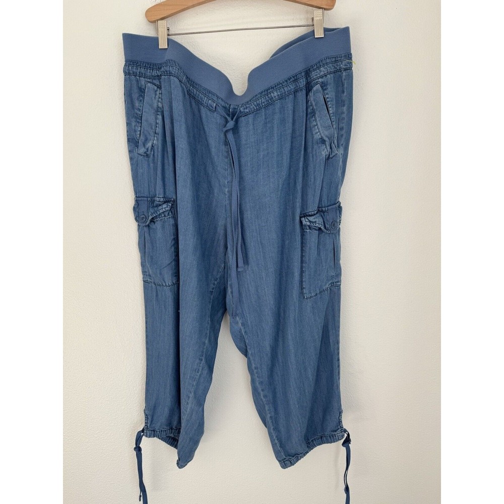 Caffe Marrahesh Cargo Jogger Pants Women 2x Lightweight Blue Linen Rayon…